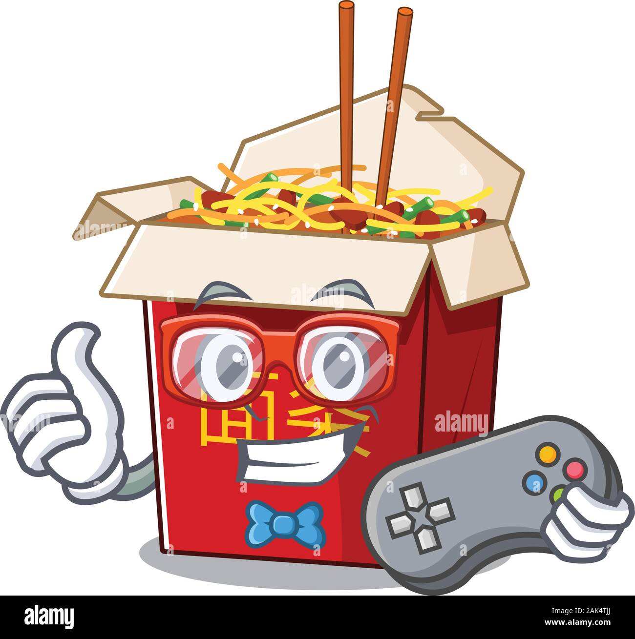Smiley gamer boîte chinoise style cartoon mascot nouilles Illustration de Vecteur
