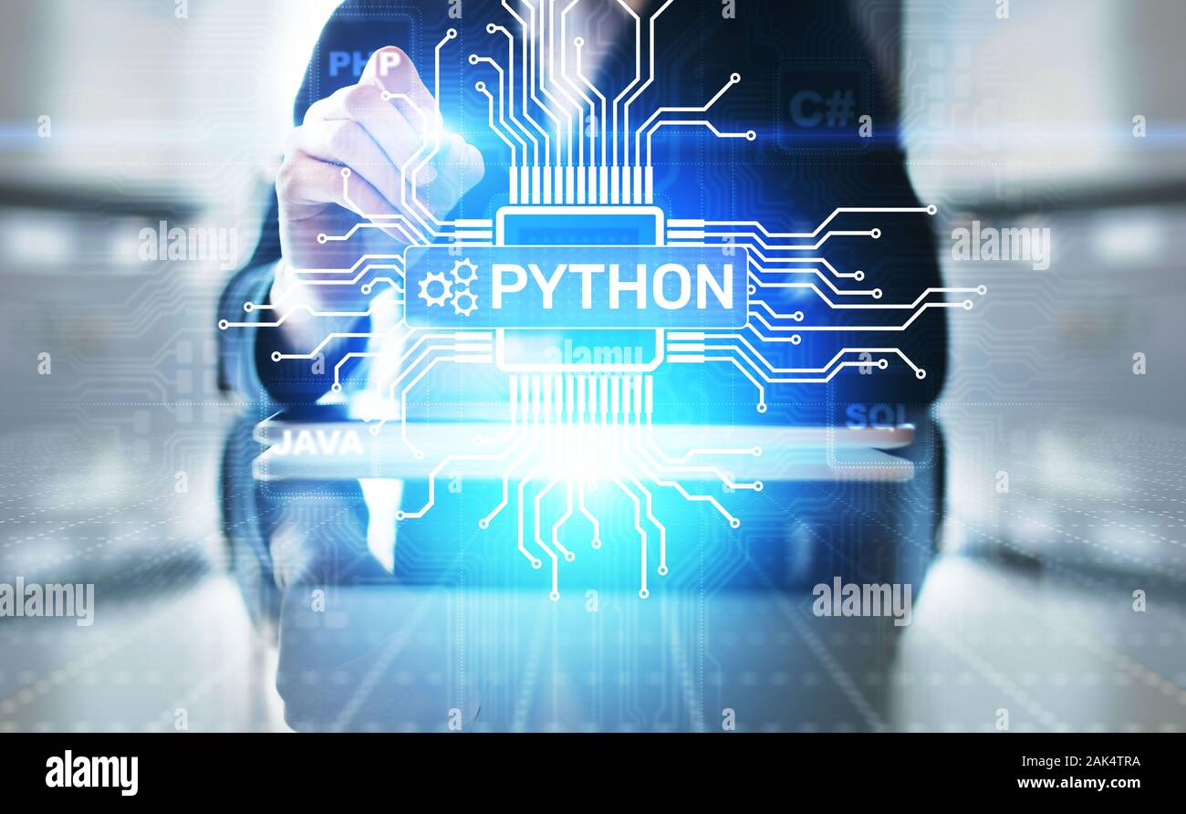 Python langage de haut niveau. Développement d'applications et de sites web sur l'écran virtuel concept Banque D'Images