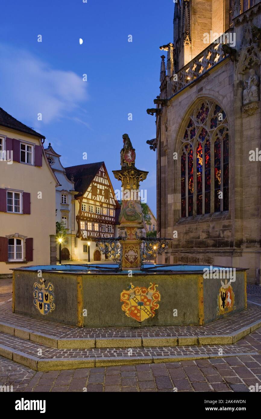 Suis Löwenbrunnen Heilig-Kreuz-Münster à Schwäbisch Gmünd, Stuttgart/Schwäbische Alb | conditions dans le monde entier Banque D'Images