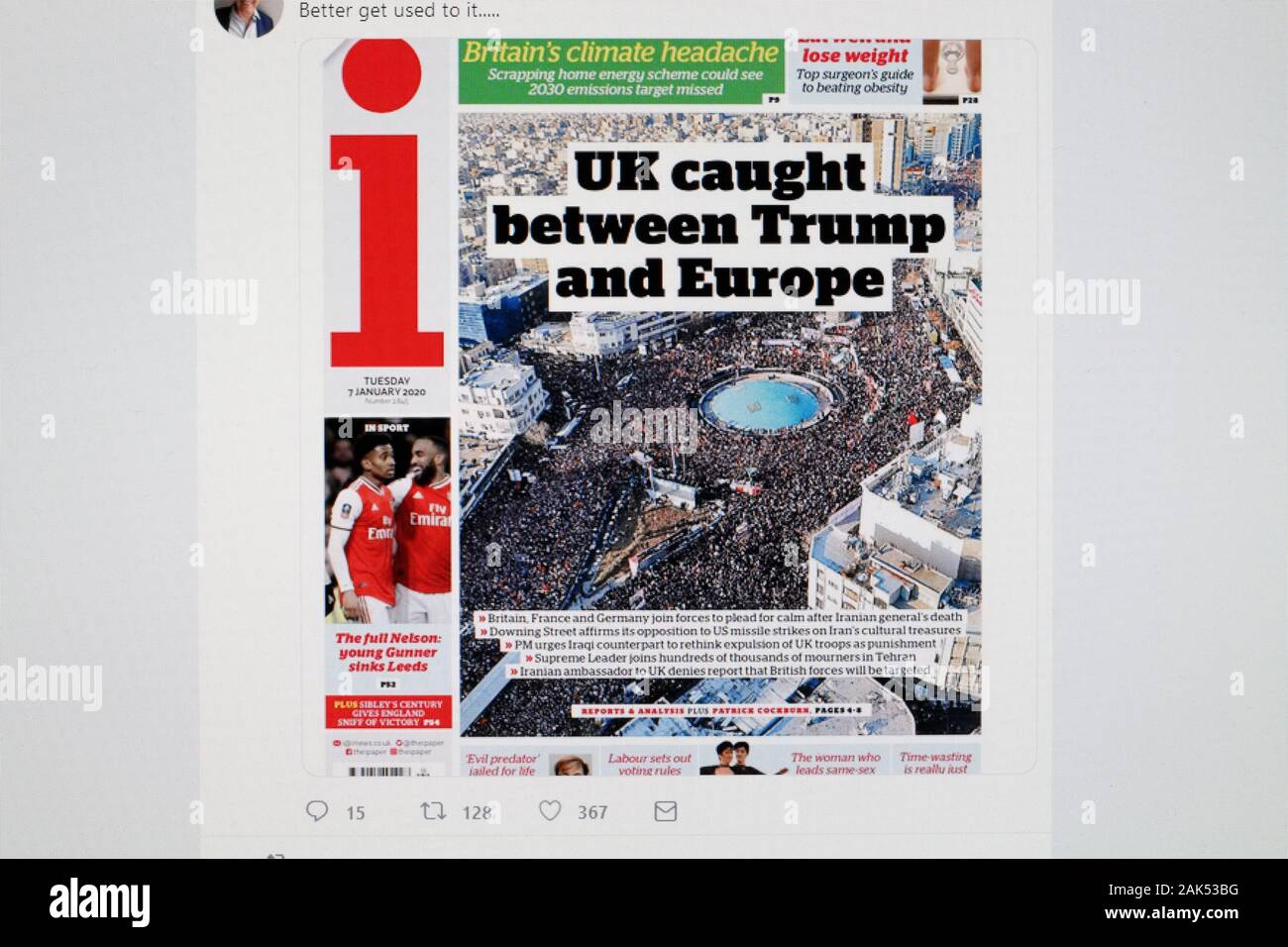 Twitter feed screen grab, première page de journal i Banque D'Images