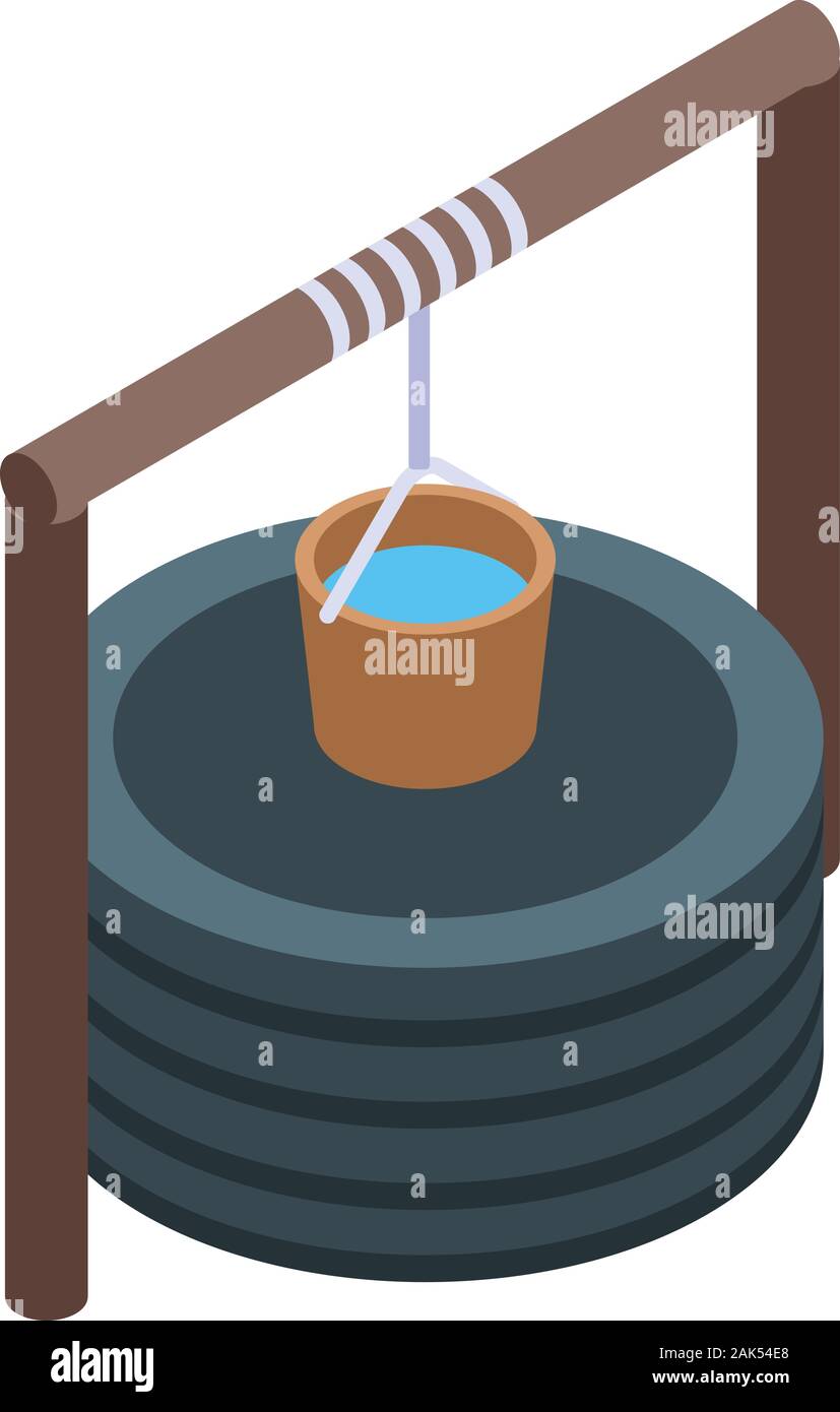 Et bien l'icône du seau d'eau, style isométrique Illustration de Vecteur