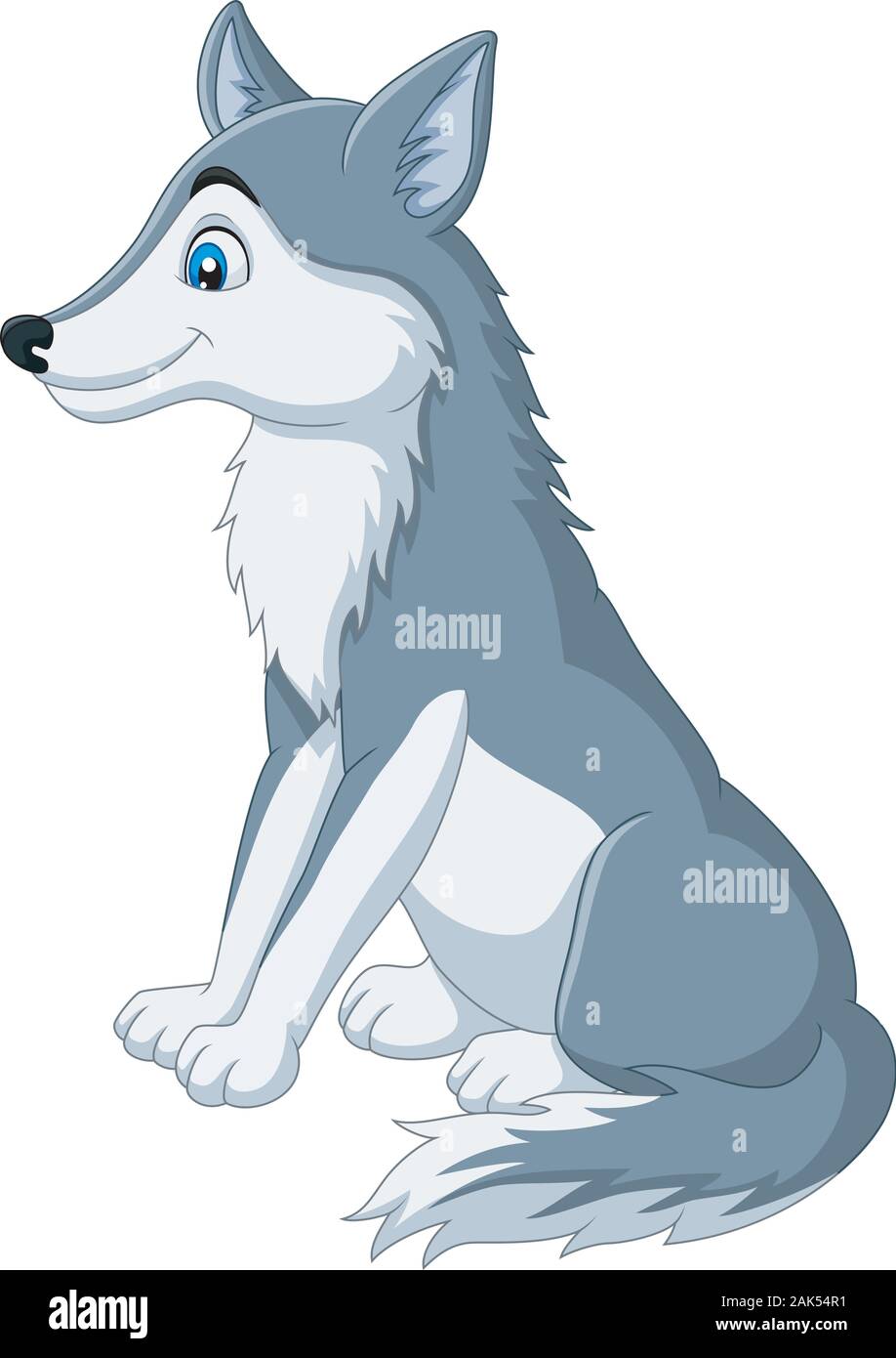 Loup Cartoon assis sur fond blanc Illustration de Vecteur