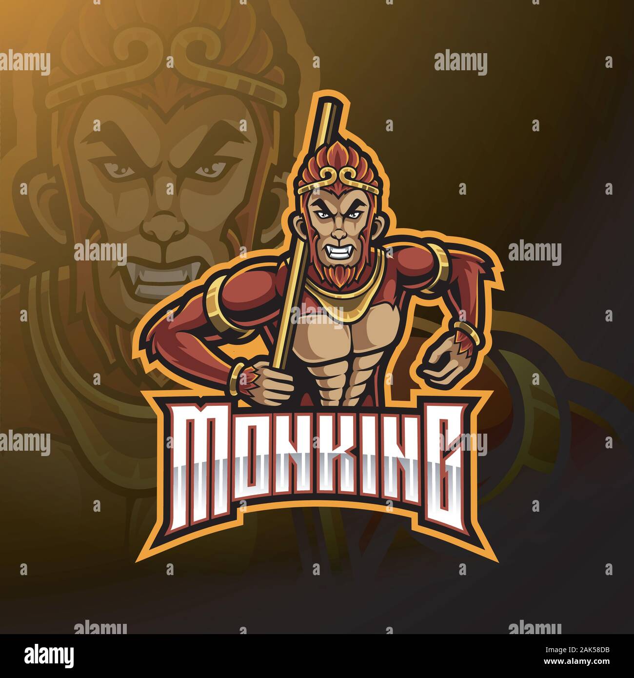 Monkey king esport mascot logo design Illustration de Vecteur