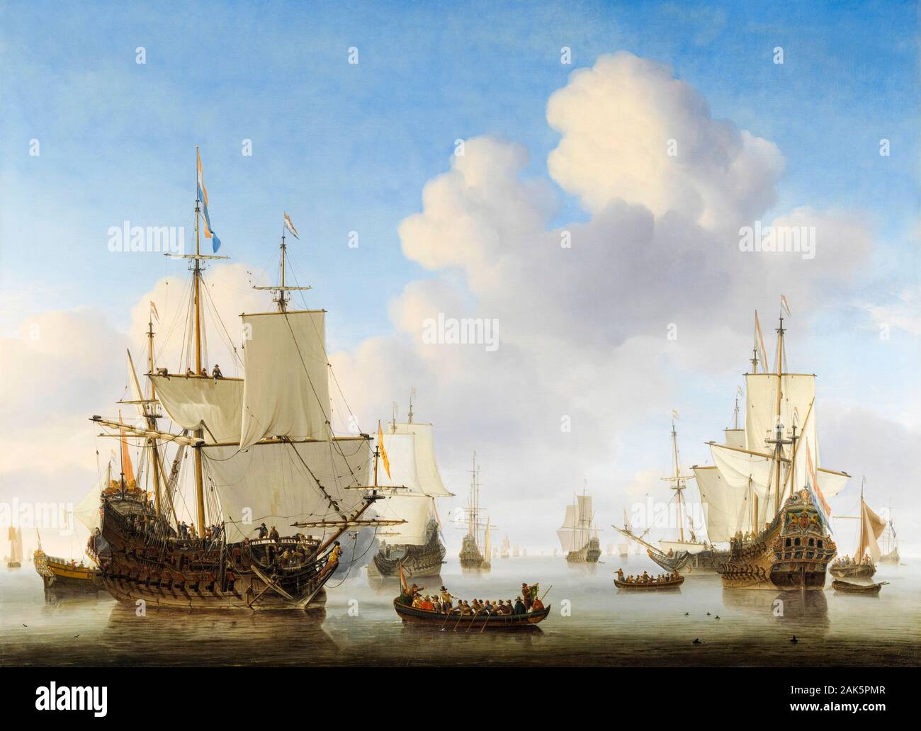 Willem van de Velde le Jeune, peinture, navires néerlandais dans une mer calme, vers 1665 Banque D'Images