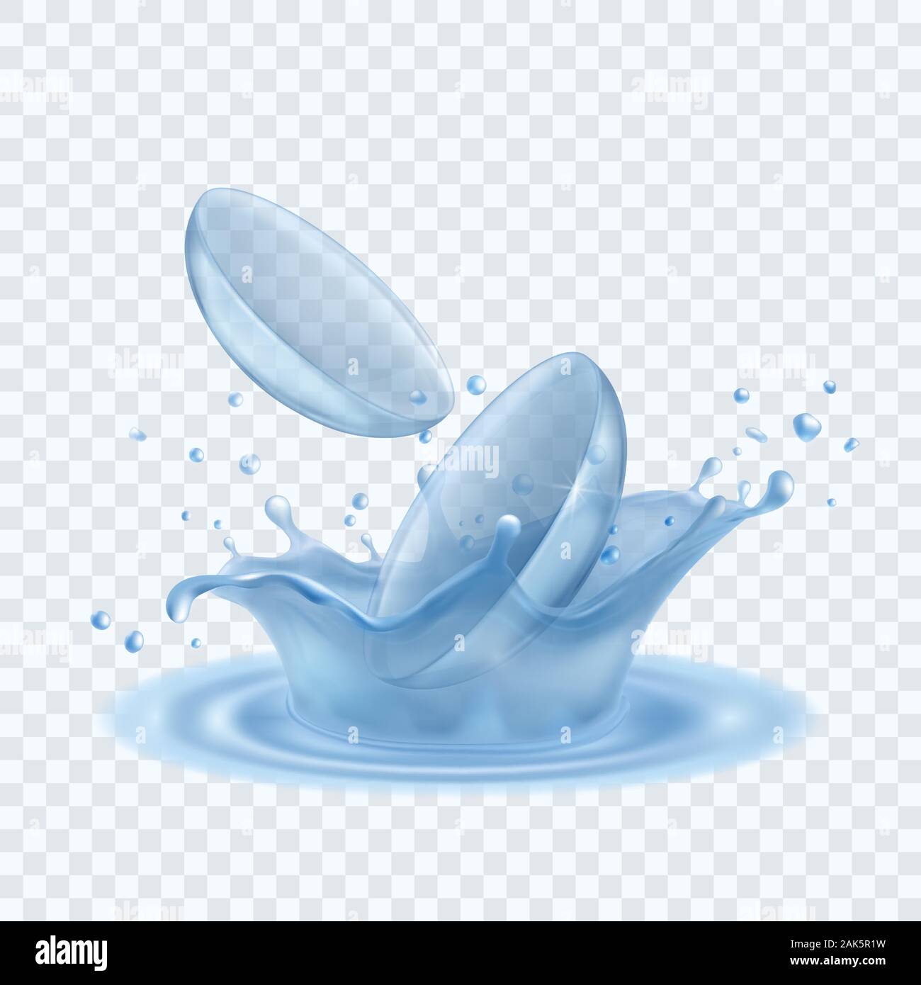 Lentilles de Contact de tomber dans l'eau. Corona de l'eau éclaboussant les vagues sur la surface. Illustration de Vecteur
