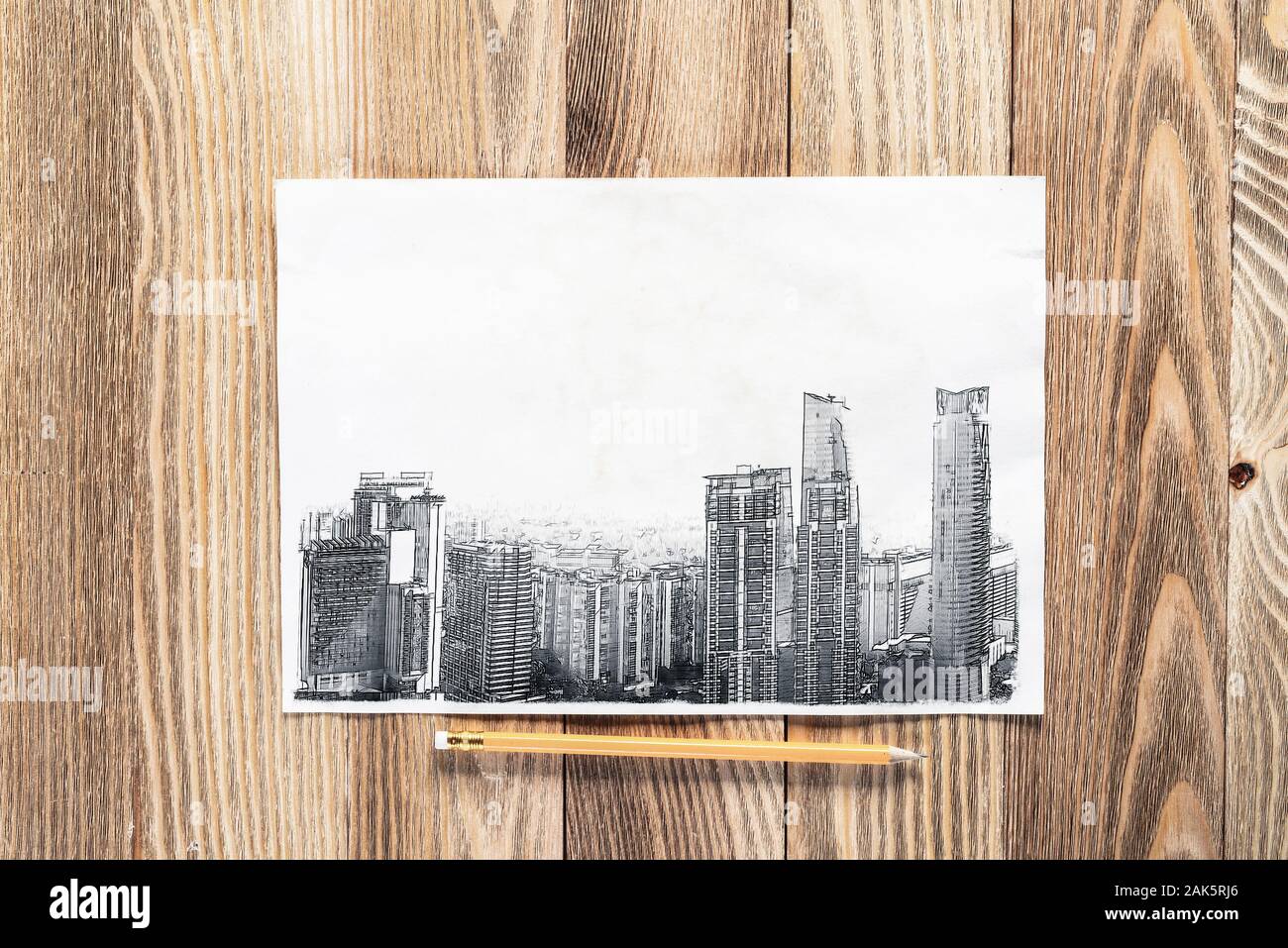 Centre-ville moderne dessiner au crayon Banque D'Images