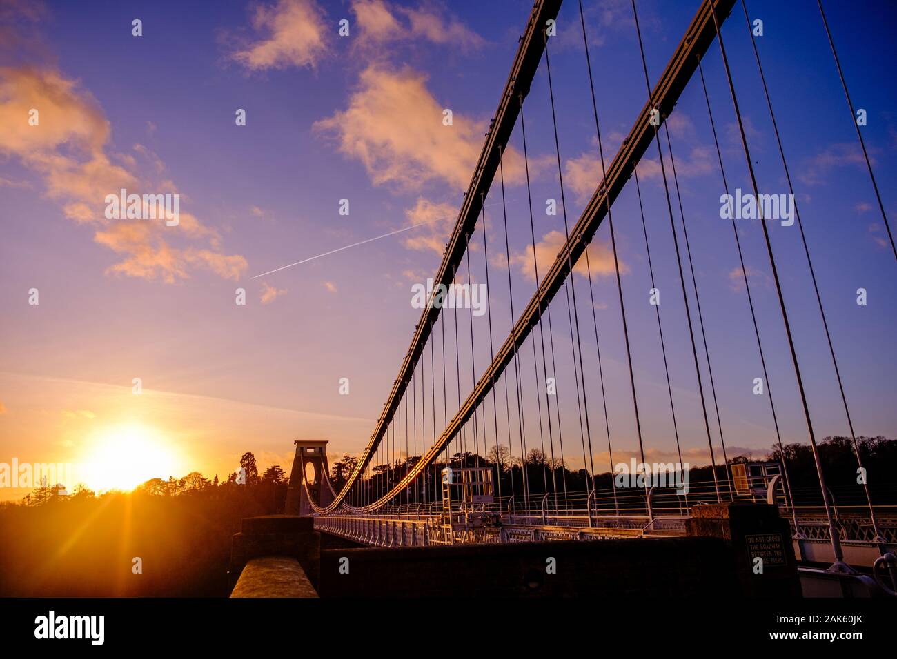 Coucher de soleil sur le pont suspendu de Clifton, Bristol, Royaume-Uni Banque D'Images