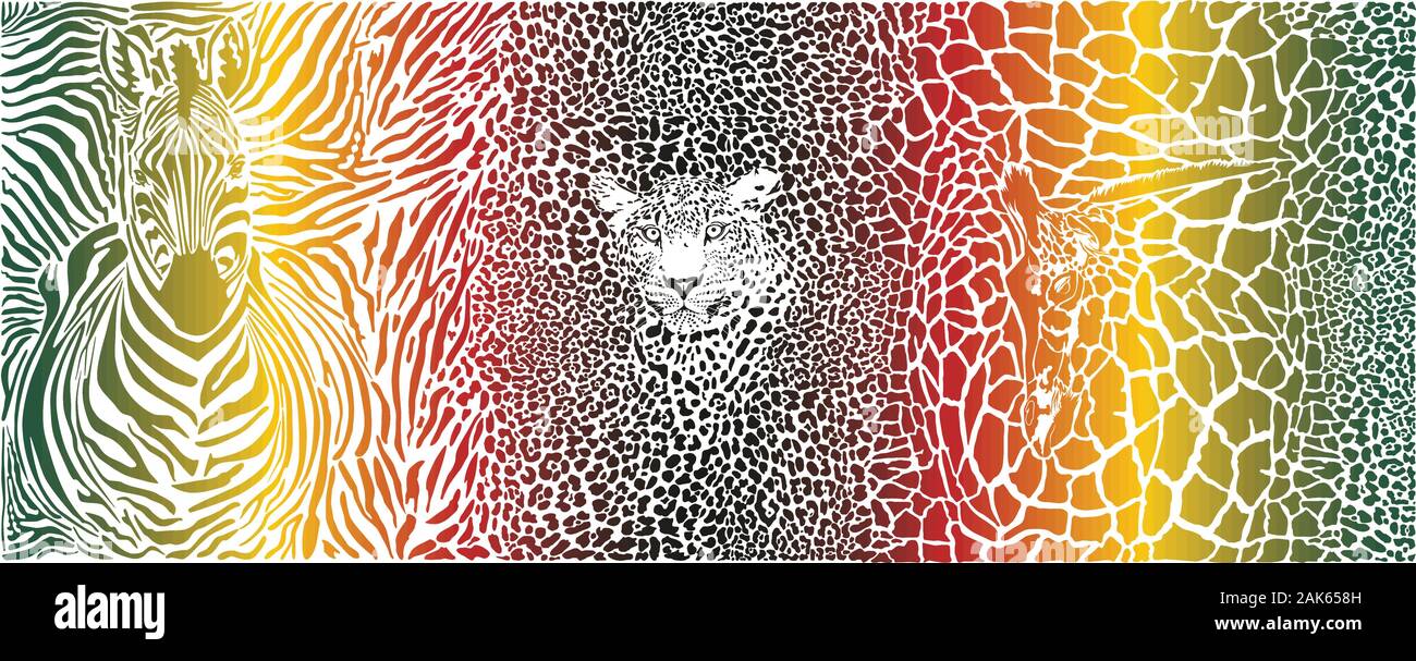 Motif de fond de couleur avec des zèbres, girafes et leopard Illustration de Vecteur