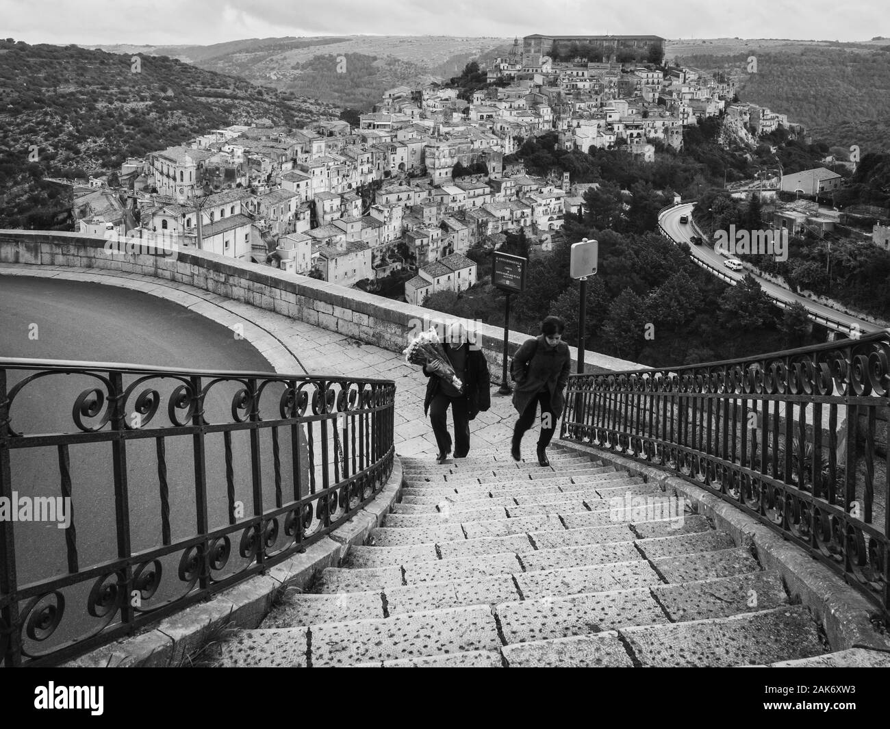 Escalier dans Ragusa Ibla, Sicile, Italie Banque D'Images