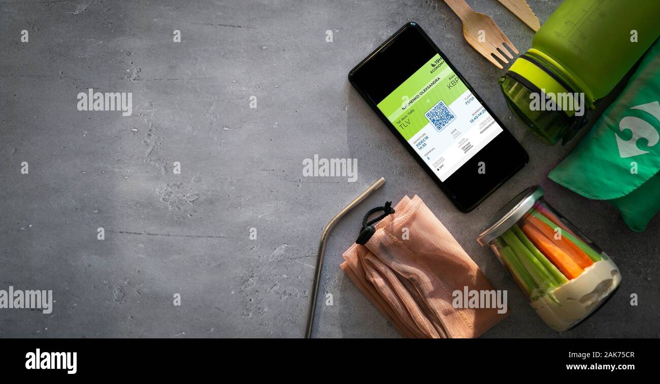 Zéro déchets travel concept - essentiel pour un minimum d'impact négatif lors d'un voyage Banque D'Images