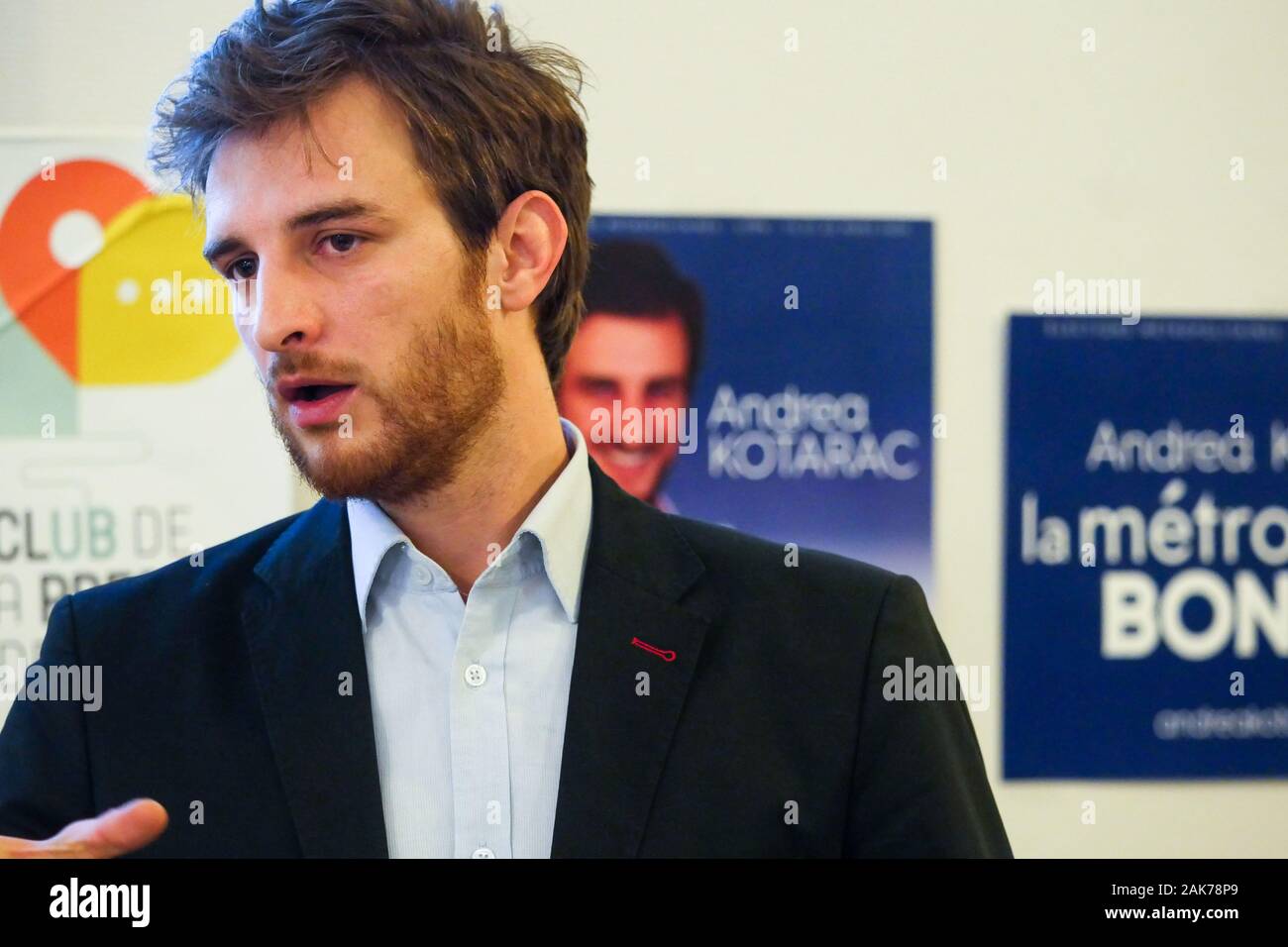 Andrea Kotarac, Rassemblement national candidat à Lyon détient la présidence, conférence de presse, Lyon, France Banque D'Images