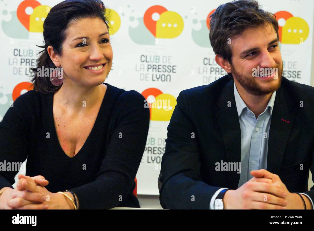 Agnes Marion et Andrea Kotarac, Rassemblement national des candidats dans Lyon, tiendra une conférence de presse, Lyon, France Banque D'Images