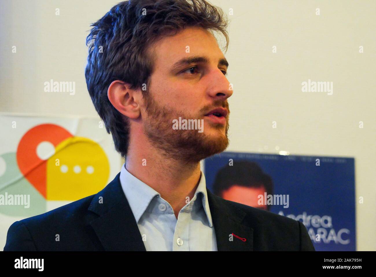 Andrea Kotarac, Rassemblement national candidat à Lyon détient la présidence, conférence de presse, Lyon, France Banque D'Images