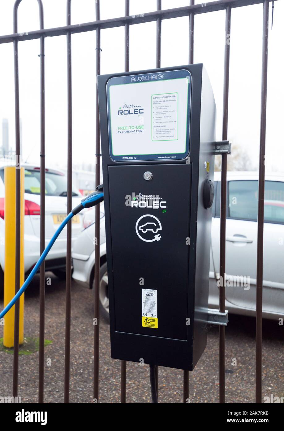 Point de recharge électrique Rolec au Royaume-Uni Banque D'Images