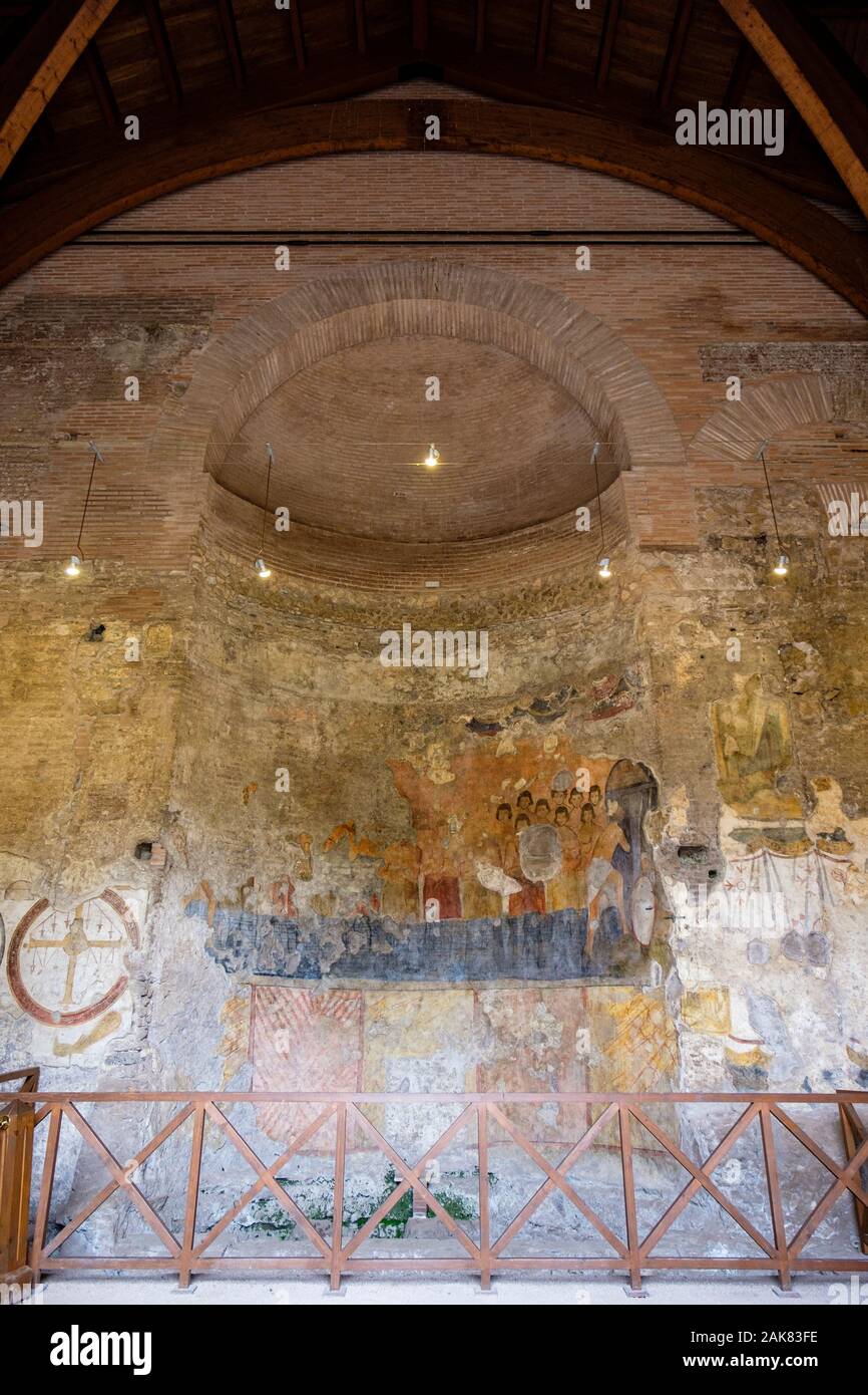 Bâtiments de la Rome antique, fresque romaine, fresques romaines, Oratorio dei Quaranta Martiri, fresques de l'Oratoire des quarante martyrs, Forum romain, Rome, Italie Banque D'Images