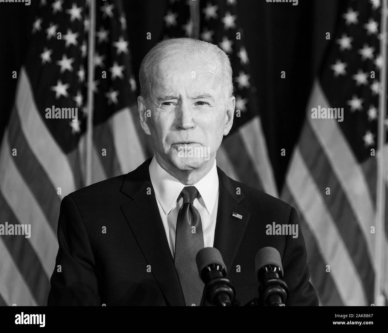 New York, NY - 7 janvier, 2020 : l'ancien Vice-président et d'espoir démocratique Joe Biden a fait l'énoncé de politique étrangère à l'actuel sur la Jetée 59 Banque D'Images