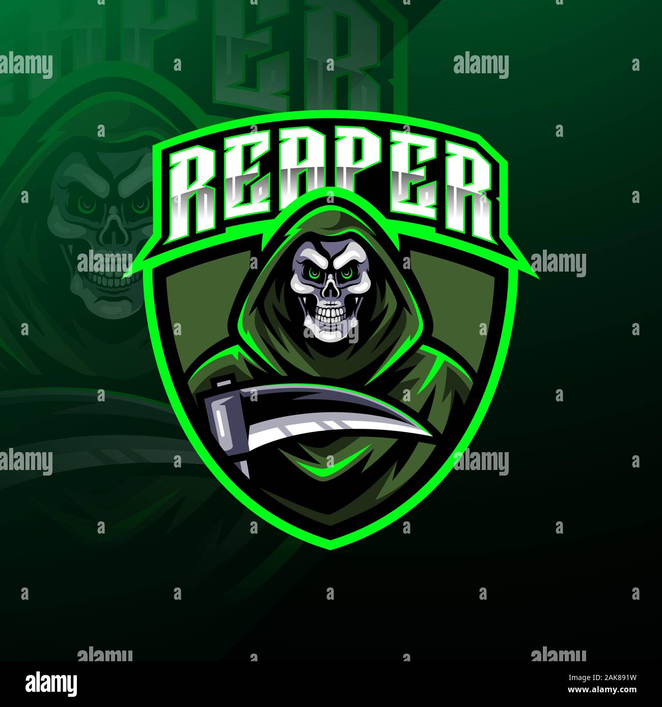 Skull reaper mascotte logo design Illustration de Vecteur