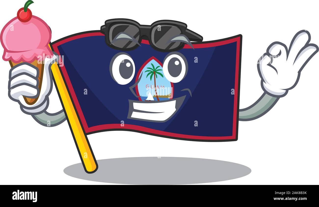 Guam drapeau mascot cartoon design avec la crème glacée Illustration de Vecteur