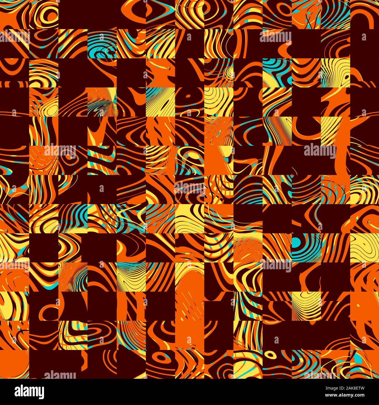 Ensemble de formes géométriques abstraites pour la plupart dans des tons orange et jaunes. Moyenne géométrique art numérique. Banque D'Images