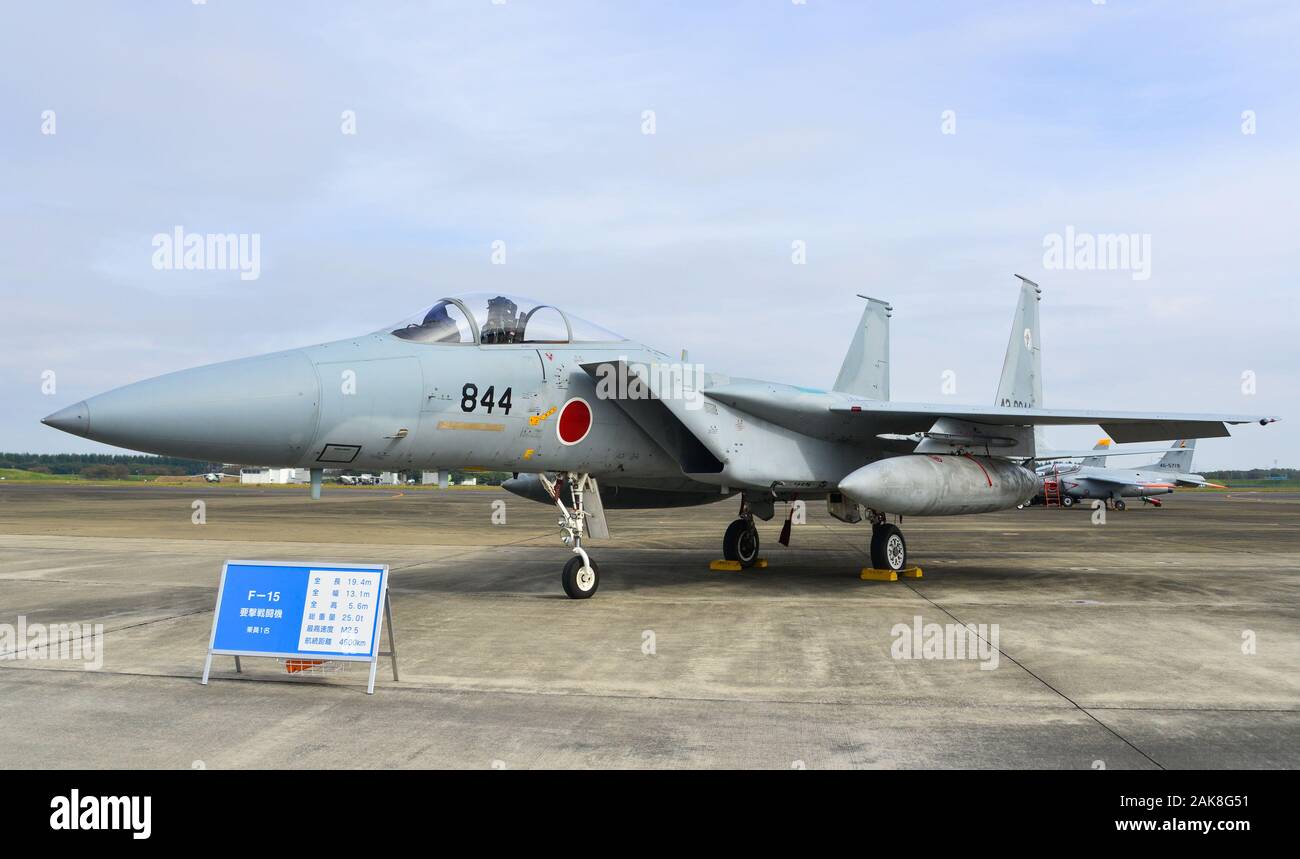 Tokyo, Japon - Nov 3, 2019. Mitsubishi F-15J Eagle d'auto-défense de l'air (JASDF) pour station d'affichage à l'Iruma Air Base (RJTJ) à Saitama, au nord Banque D'Images