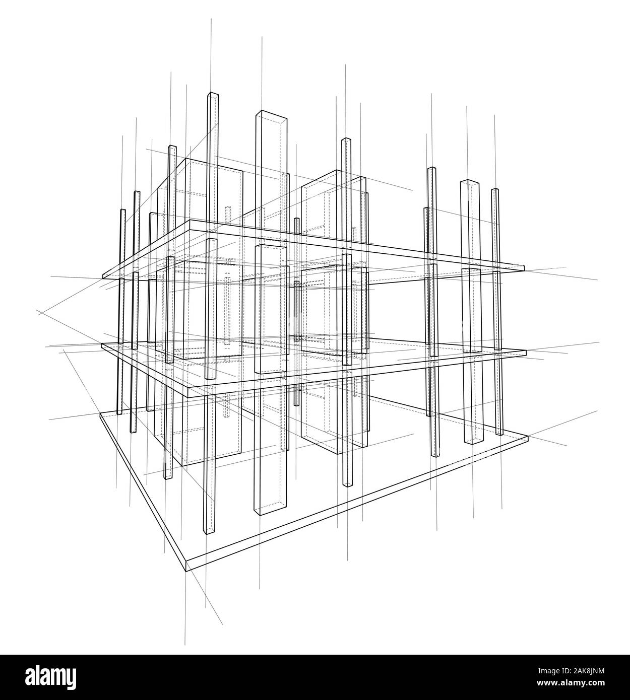 Dessin ou croquis d'une maison en construction. Site de construction. Ligne principale, d'épouser et auxiliaires. Fait à partir de vecteurs 3d. Illustration de Vecteur