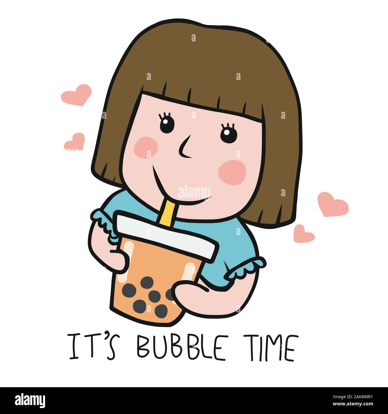 Woman drink big bubble tea cup cartoon vector illustration Illustration de Vecteur
