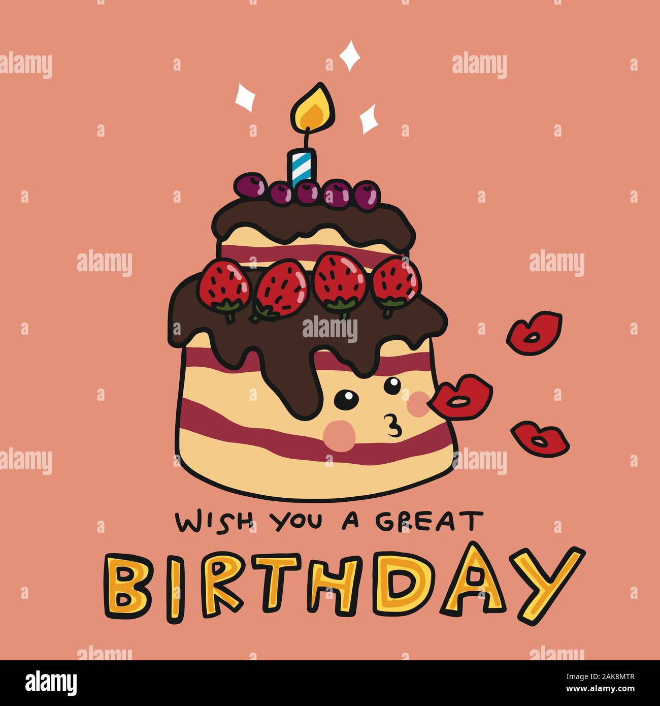 Vous Souhaite Un Tres Bon Anniversaire Cake Kissing Cartoon Vector Illustratio Image Vectorielle Stock Alamy