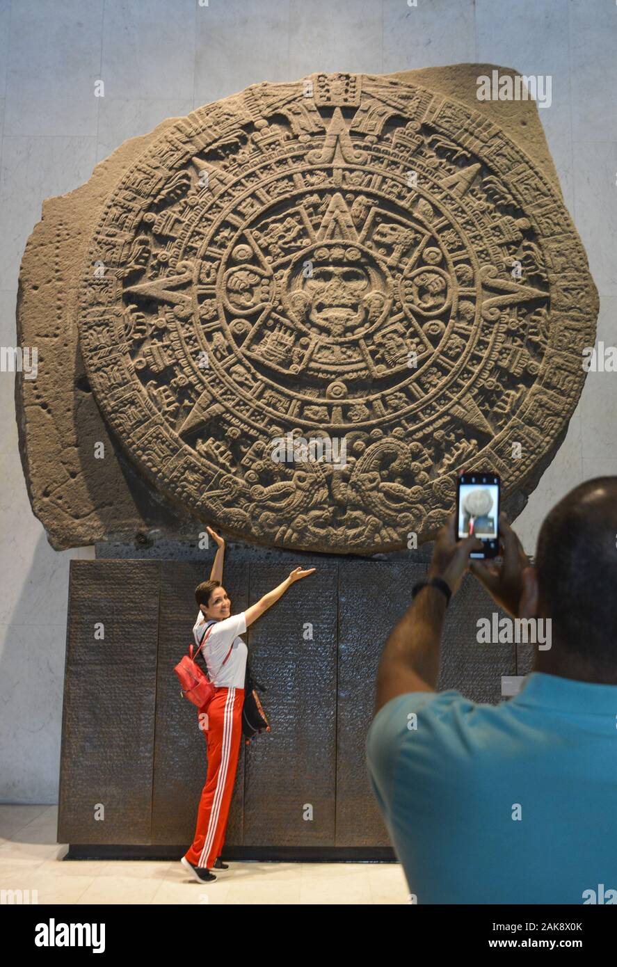 Aztekenkalender Piedra del Sol, Nationalmuseum Museo Nacional de Antropologia, Mexico City, Mexique Banque D'Images