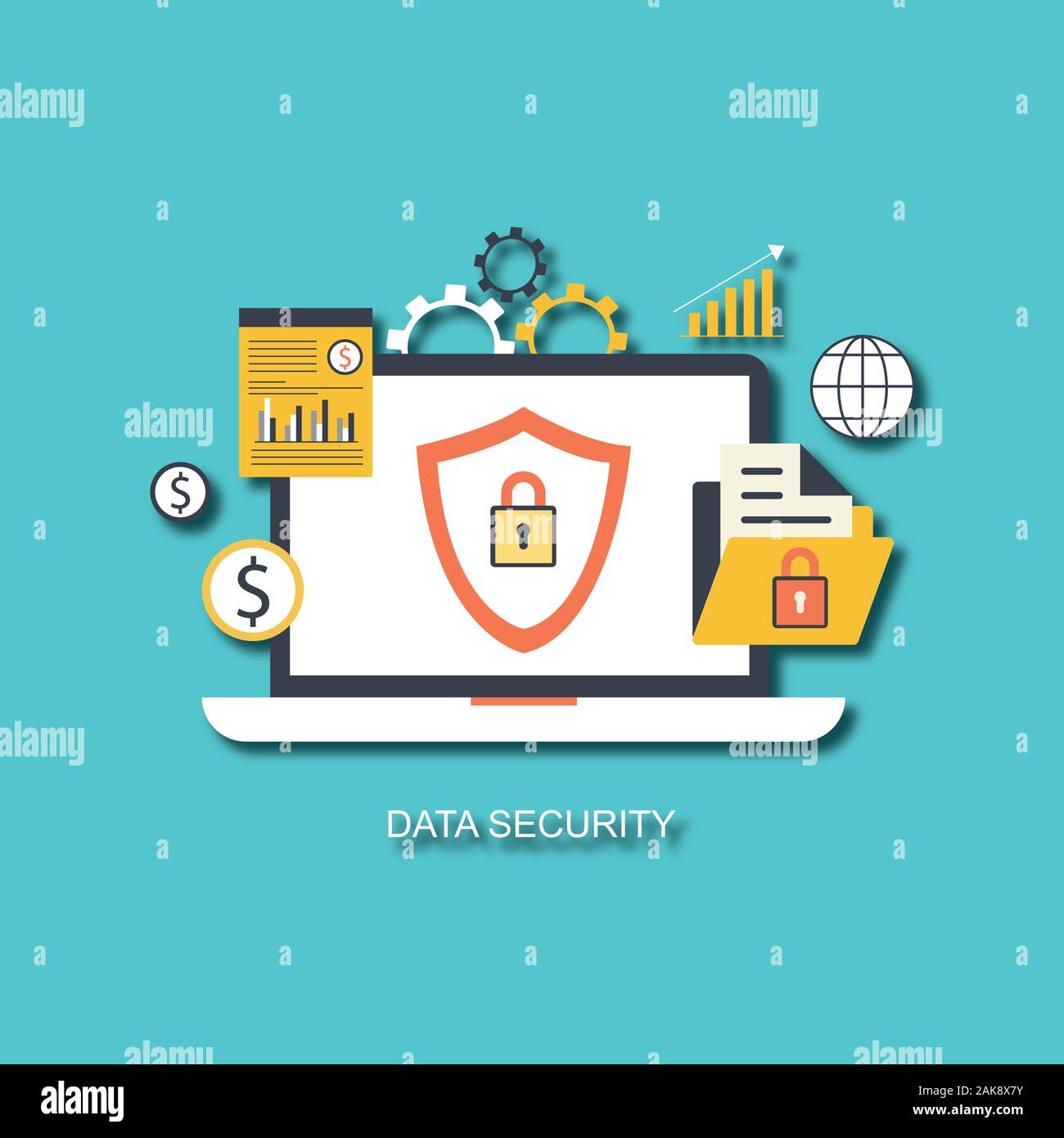 Sécurité réseau vecteurs Page d'atterrissage. Bannière de la protection des données avec télévision numérique et caractères Personnes Modèle de site Web sécurisé de données Banque D'Images