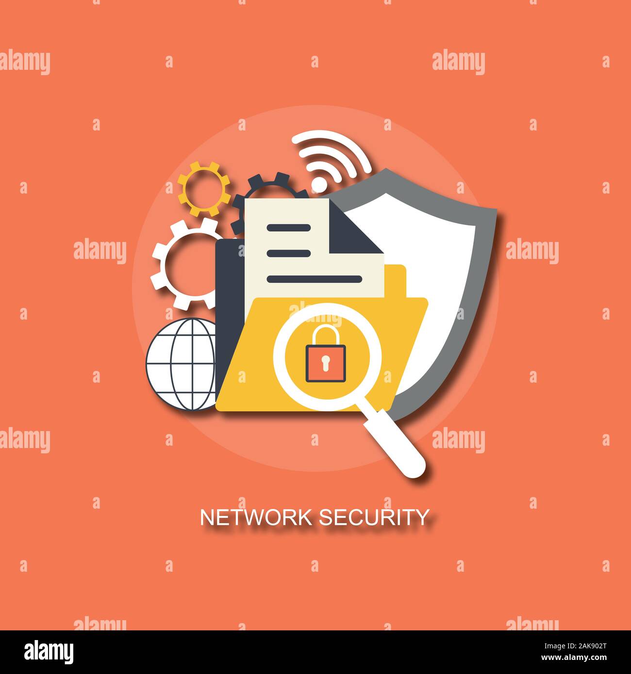 Sécurité réseau vecteurs Page d'atterrissage. Bannière de la protection des données avec télévision numérique et caractères Personnes Modèle de site Web sécurisé de données Banque D'Images