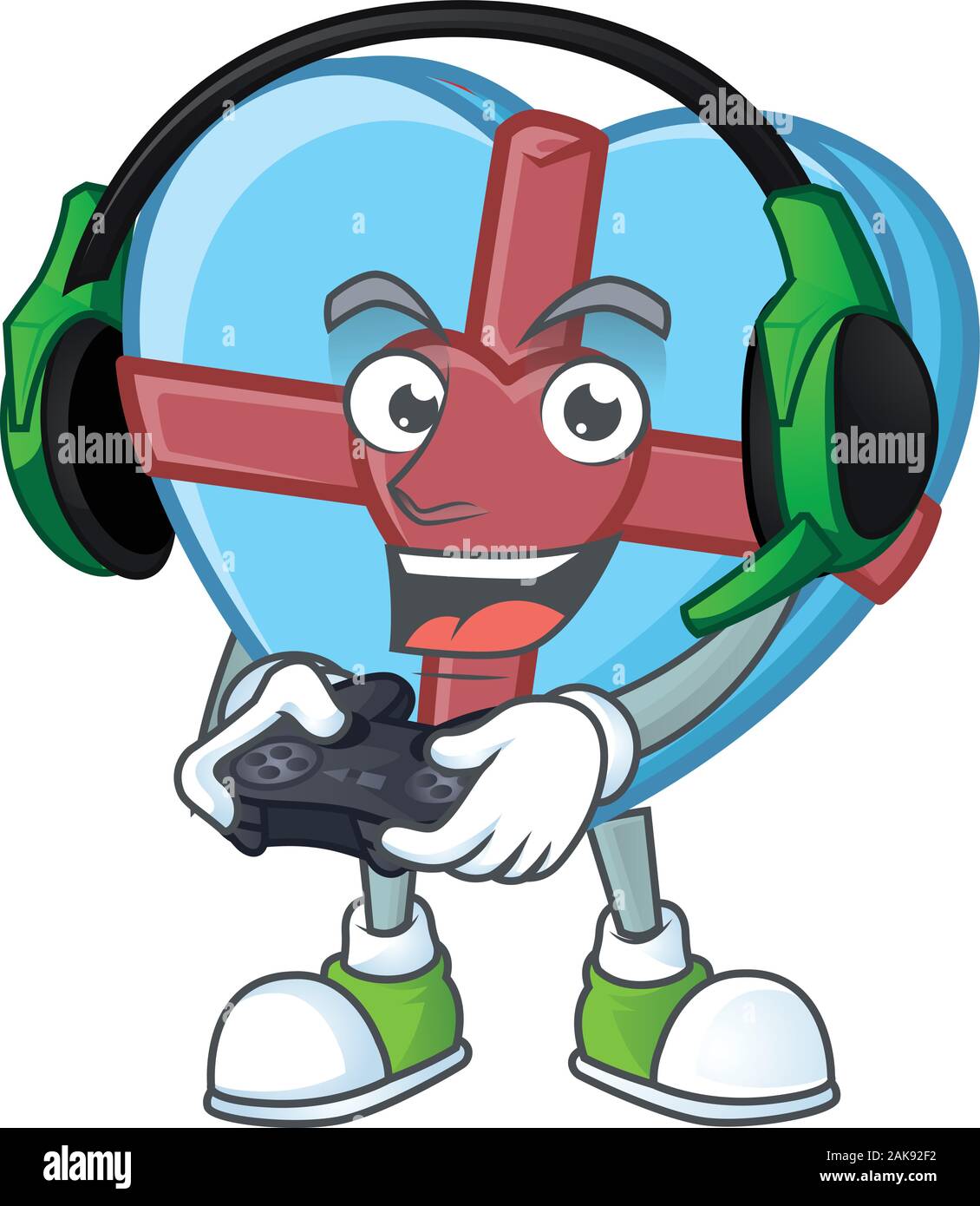 Cadeau amour Cool Blue cartoon mascot avec casque et contrôleur Illustration de Vecteur