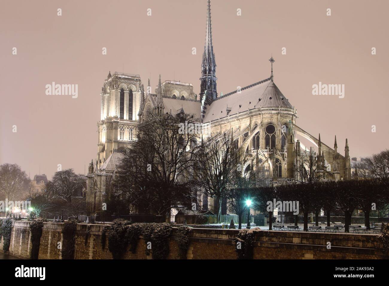 Cathédrale notre Dame et Seine à Paris la nuit (avant le feu) Banque D'Images