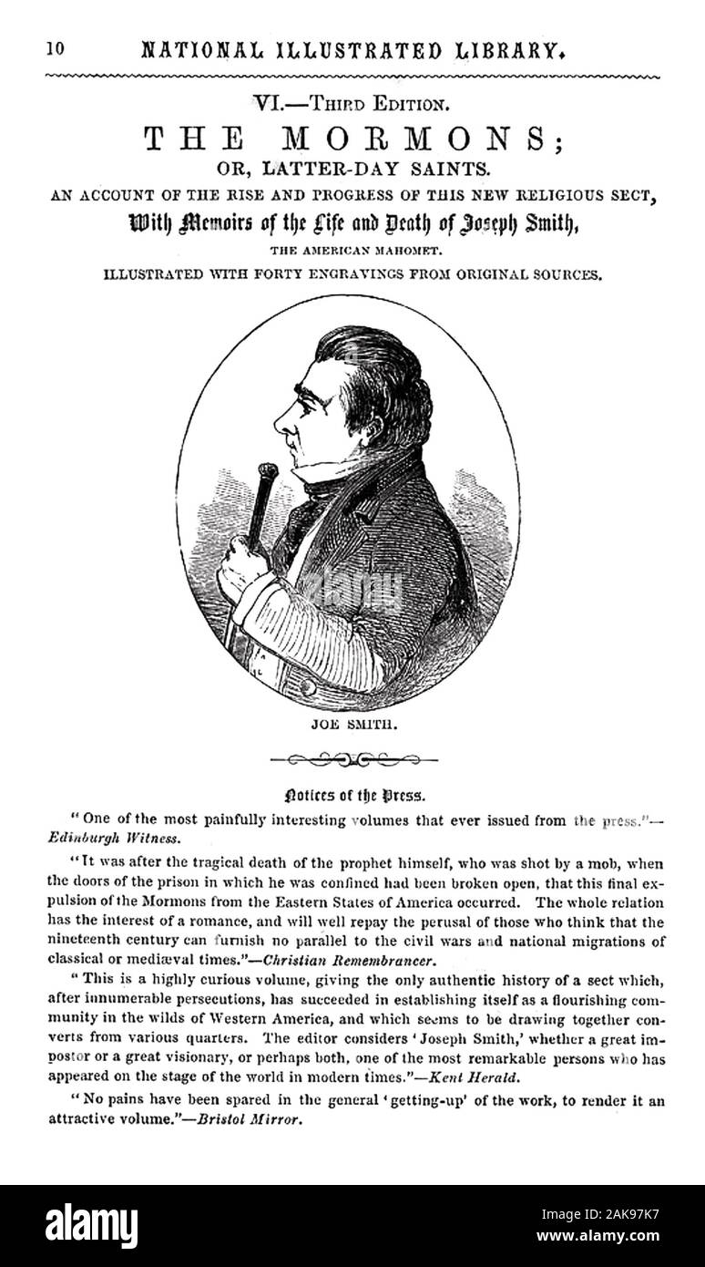 JOSEPH SMITH (1805-1844) Fondateur du mormonisme et le mouvement des Saints des Derniers Jours. Banque D'Images