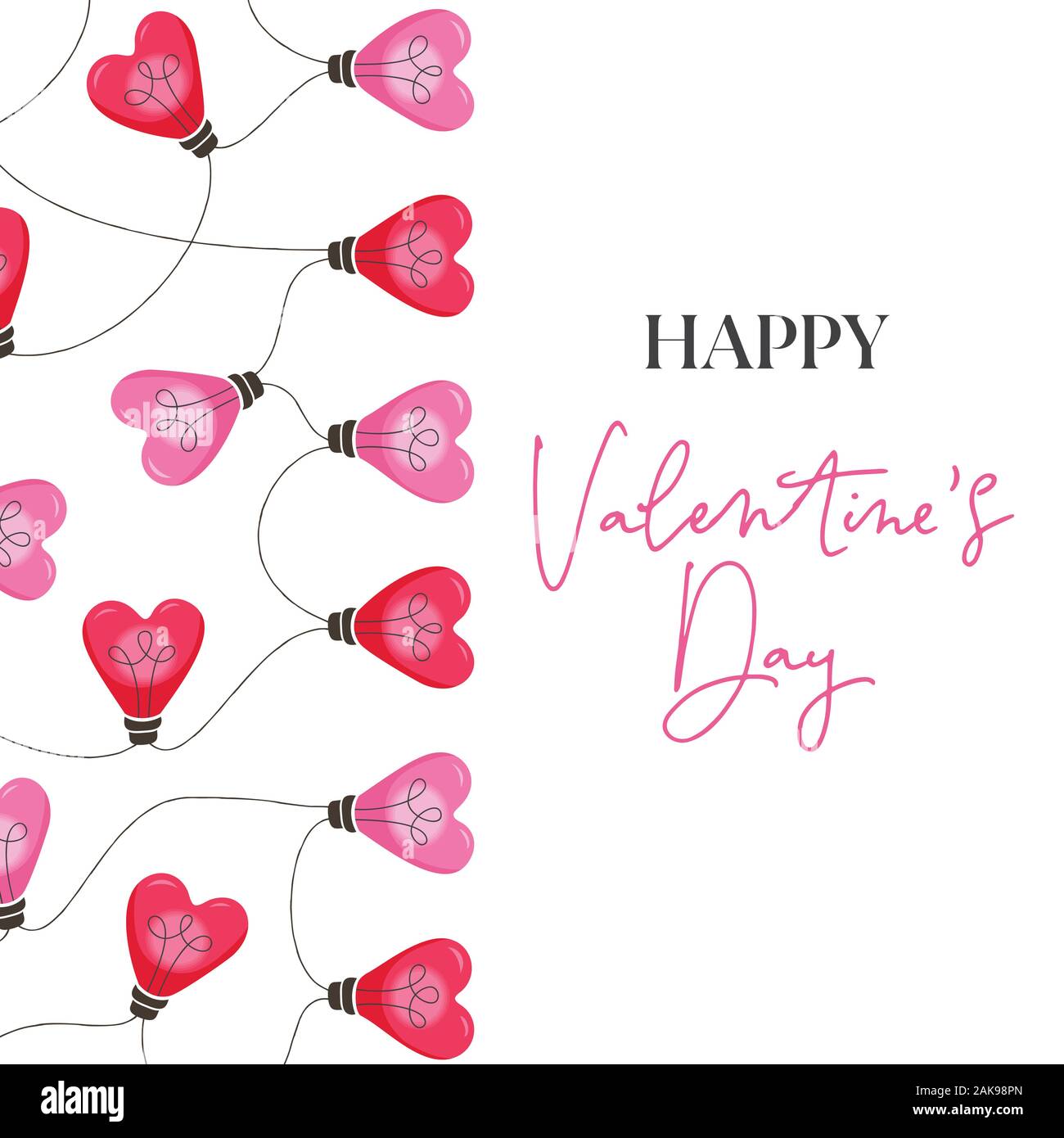 Happy Valentine's Day Holiday Heart String rouges sur fond blanc Square Carte-cadeau. Mignon carré Fête copie espace Bannière Web. Typographie Illustration de Vecteur