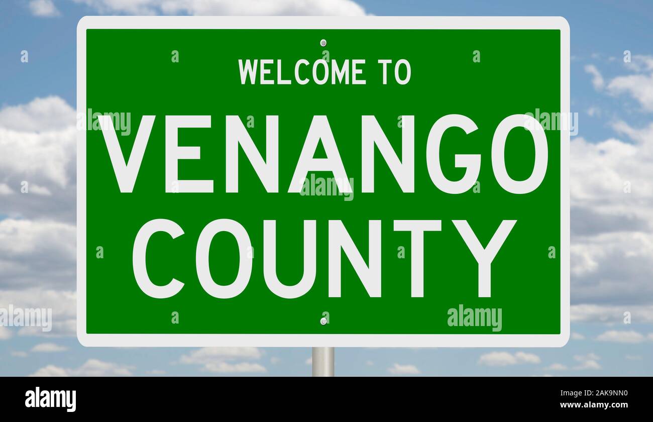 Affichage d'un panneau vert de l'autoroute en relief pour le comté de Venango Banque D'Images