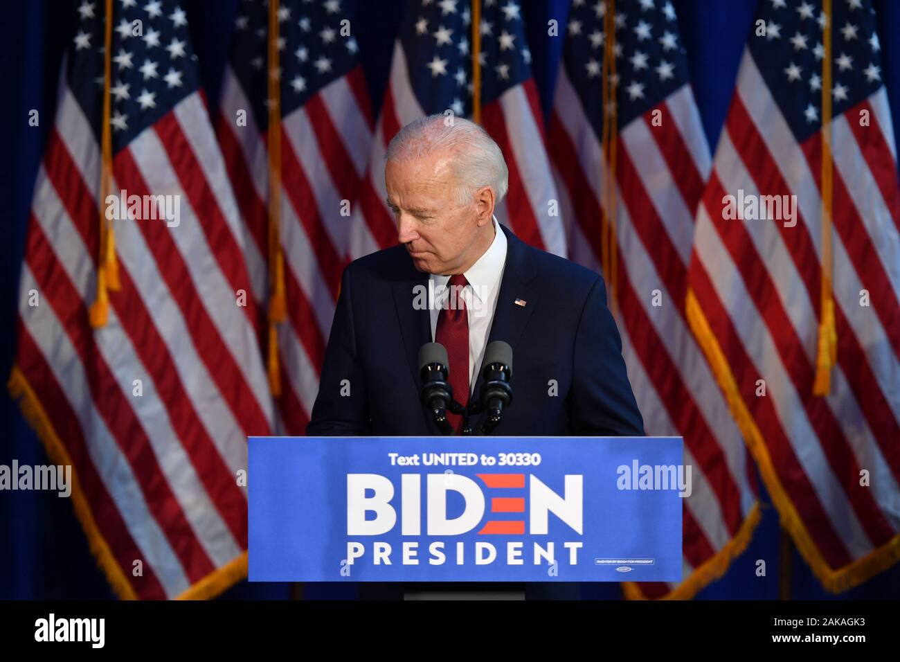 Le candidat démocrate, ancien Vice-président américain Joe Biden prononce une allocution sur l'atout de l'administration des mesures prises récemment en Iraq le 07 janvier Banque D'Images