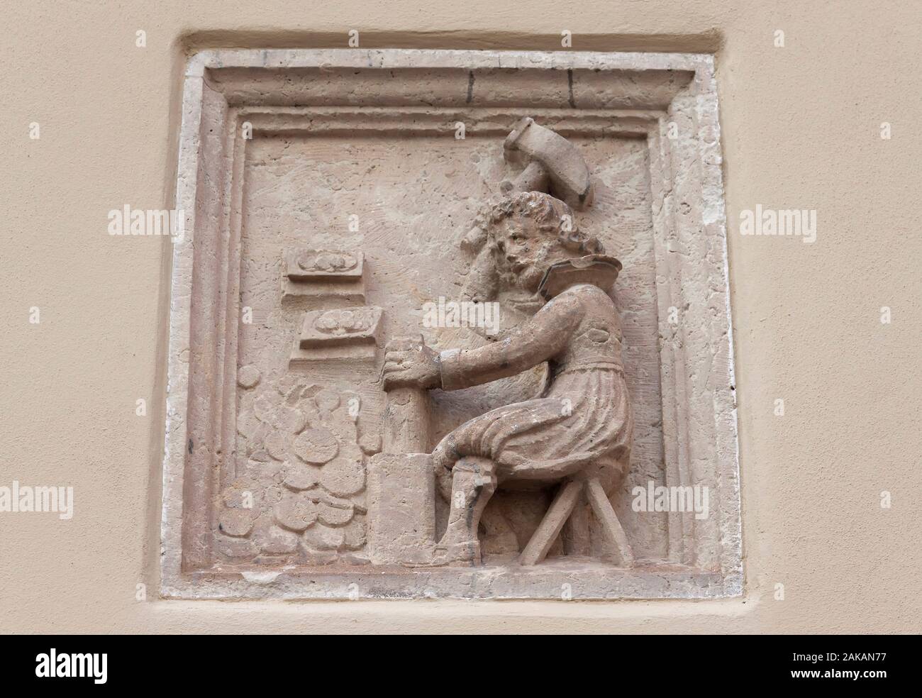 Le fouet de pièce de monnaie au travail, un ancien soulagement à partir de 1600 dans Rostock Banque D'Images