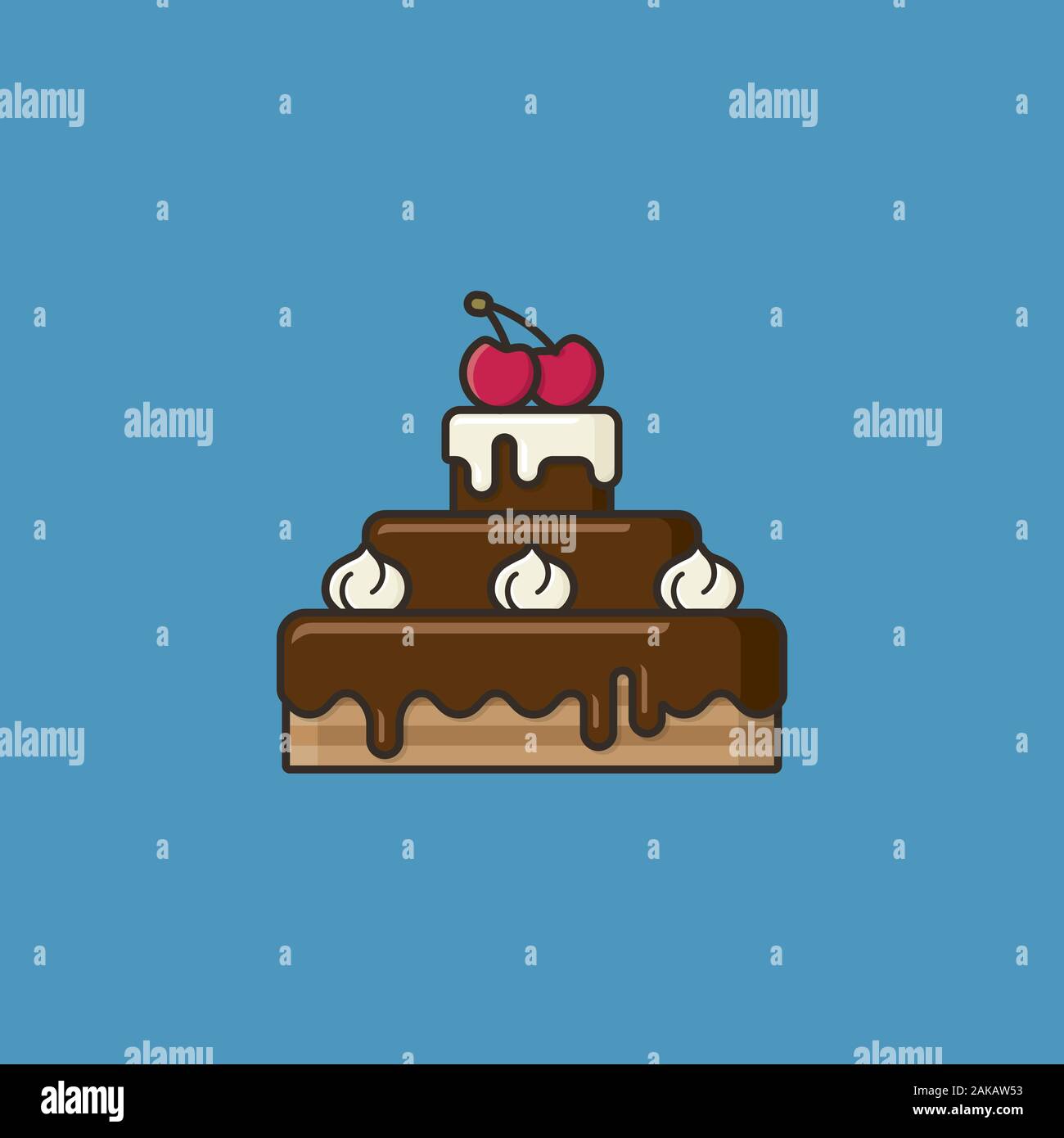 Gâteau au chocolat avec de la crème et les cerises sur le dessus l'illustration pour # ChocolateDay le 27 janvier. Aliment sucré symbole de couleur. Illustration de Vecteur