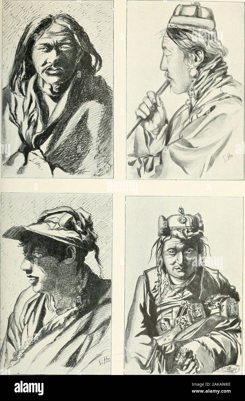 Trans-Himalaya ; découvertes et aventures au Tibet . faire entièrement à partir de. Ils informedus que nous avons été un jours voyage de Pasa-guk, whereI était campé à l'année précédente, et trois courtes marchesfrom Saka-dzong. Il a été dangereux de passer si près de agovernors résidence. Abdul Kerim ont acheté l'un des chevaux pour theriders 100 roupies. Ce jour, j'ai mis pour la première fois un nouveau Ladakicostume. L'autre était trop chaud, et, étant rouge, wasconspicuous parmi les autres. Le nouveau manteau était madeof usés, effilochés, un sac, et il y avait des taches de cendres. andsoot Dans ce j'ai regardé juste comme les autres hommes. Ipainted maintenant Banque D'Images