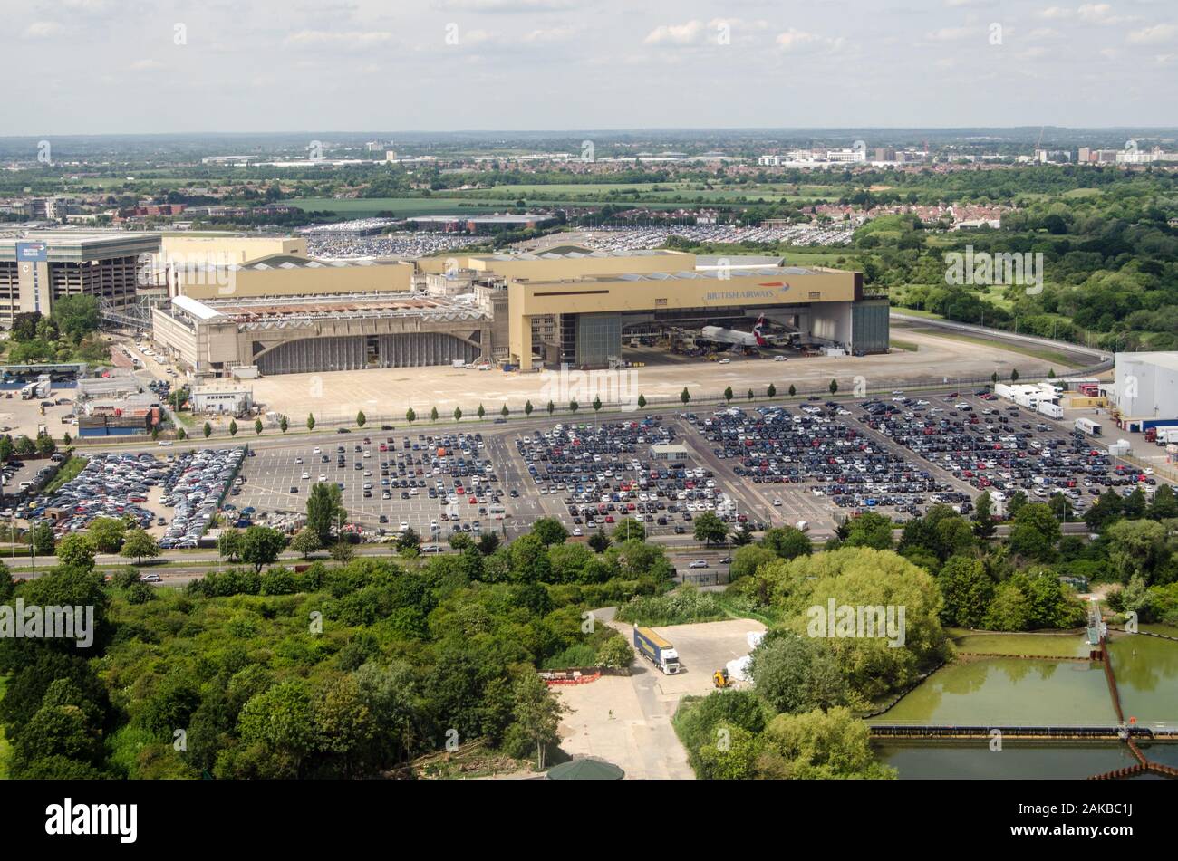 Londres, Royaume-Uni - 22 mai 2019 : Vue aérienne de l'ingénierie et de formation exploité par British Airways à l'aéroport de Heathrow, Londres Banque D'Images