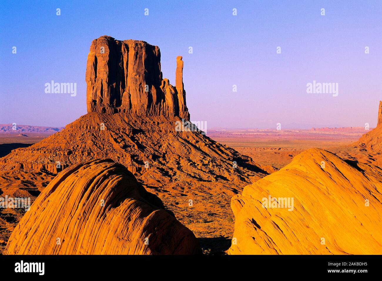 Paysage avec butte rock formation in desert, Navajo Tribal Park, Monument Valley, Arizona, USA Banque D'Images