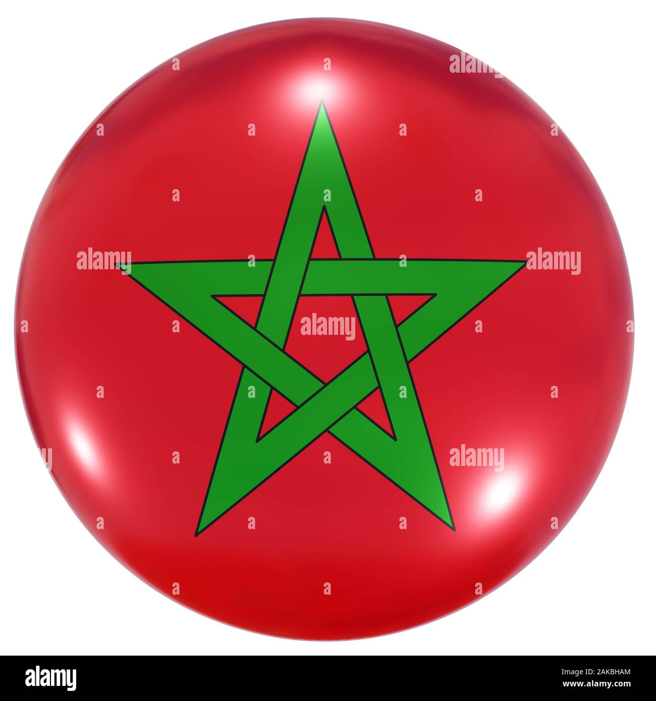 Le rendu 3D d'un Maroc drapeau national sur une icône de cercle isolé sur fond blanc Banque D'Images