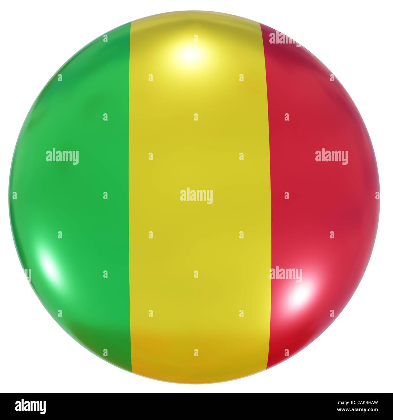 Le rendu 3D d'un drapeau national du Mali sur une icône de cercle isolé sur fond blanc Banque D'Images