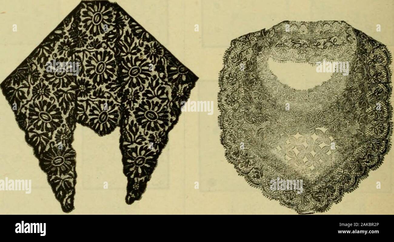 Strawbridge & Clothier's quarterly . No 4.-chers, Fichu Chant olblack dentelle illy.Prix, # 2.00. No 7.-Dames Noir Sp:iiiisli Ficliu. Le prix, $3.00.. No 5.-chers, fichu de dentelle Guipure espagnol.Prix, 1,37 $. No 8.-Real Duchesse Dentelle Gilet.| !j4.oo. Prix, Banque D'Images