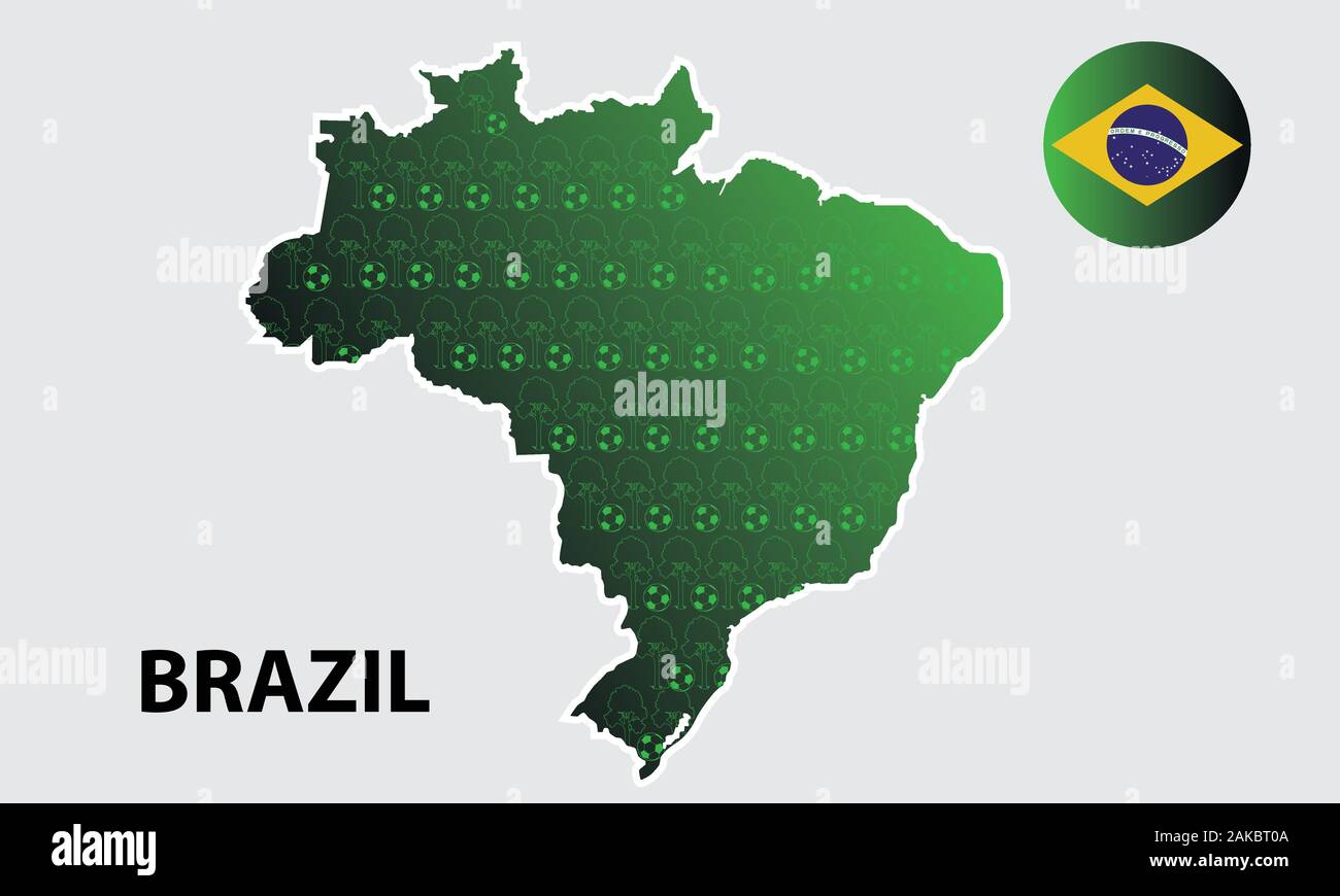 Art vectoriel d'une carte du Brésil avec le drapeau brésilien et d'un texte anglais au Brésil. Illustration de Vecteur