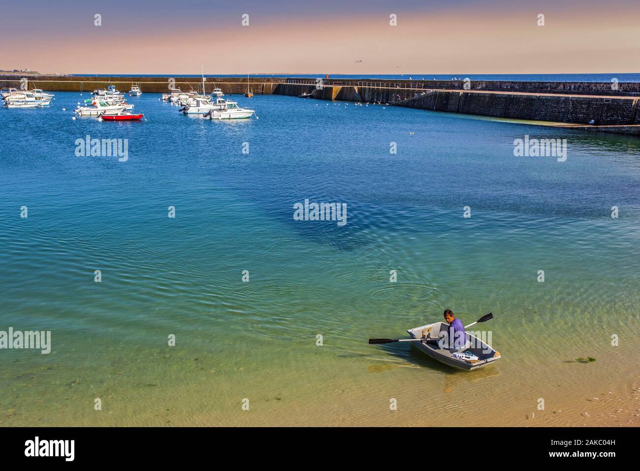 France, Morbihan, côte sauvage, la presqu'île de Quiberon, bateaux de pêche à Port Maria, port de pêche de Quiberon Banque D'Images