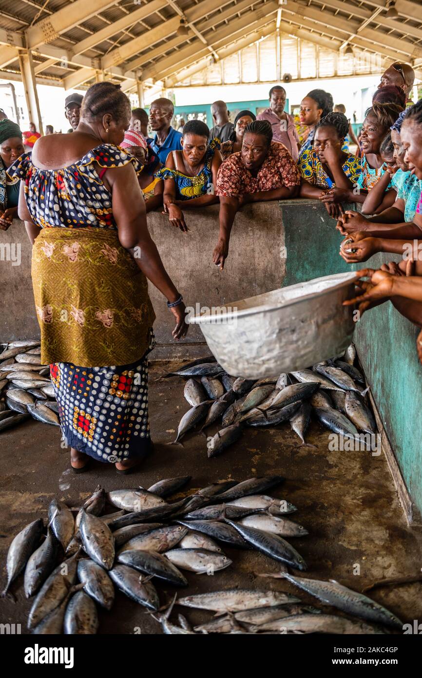 Bénin, Cotonou, les femmes de marché aux poissons Banque D'Images