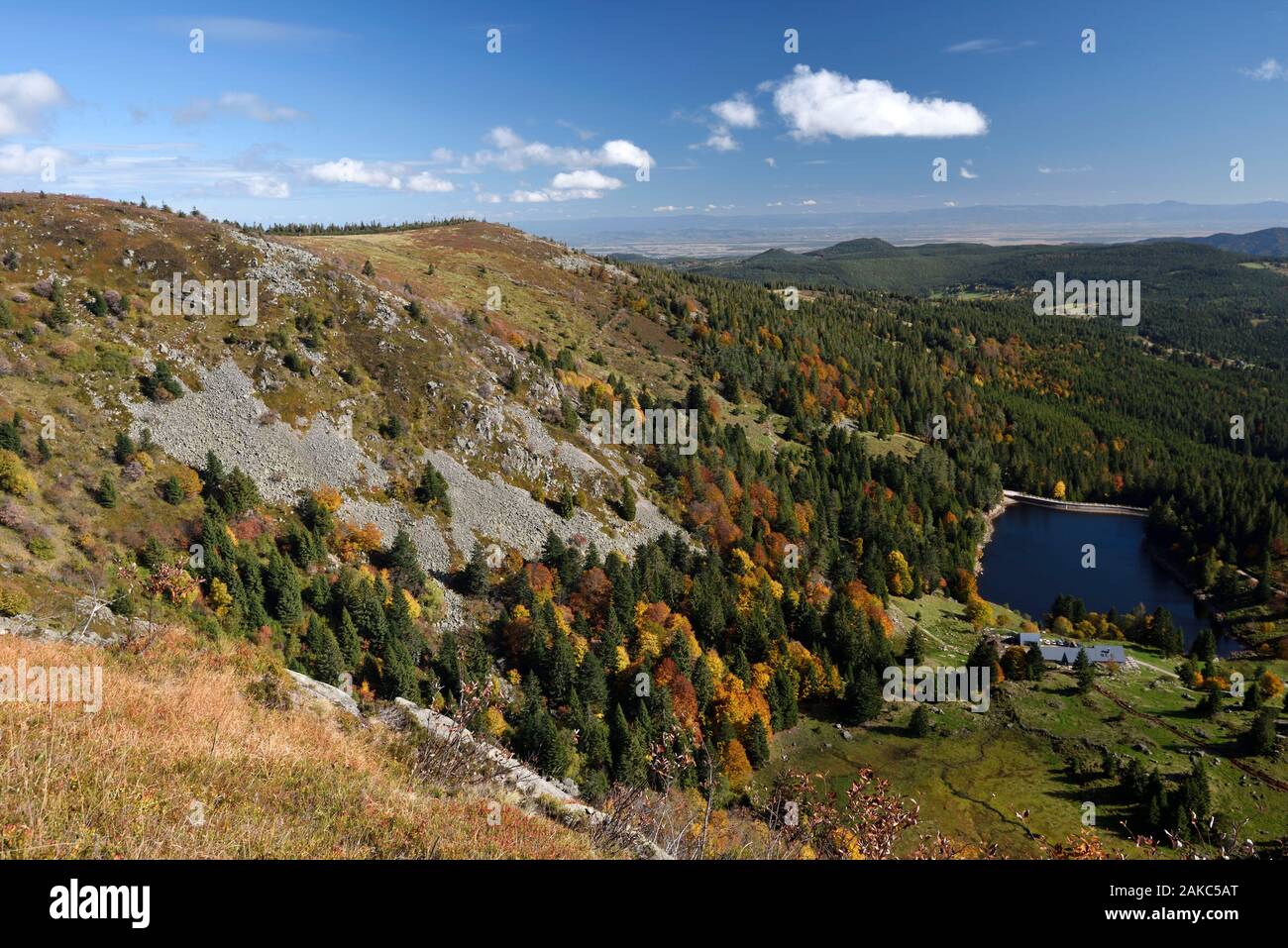 La France, Haut Rhin, Hautes Vosges, Tanet Gazon du Faing, la réserve naturelle du lac Forlet, la plaine d'Alsace, la Forêt-Noire Banque D'Images