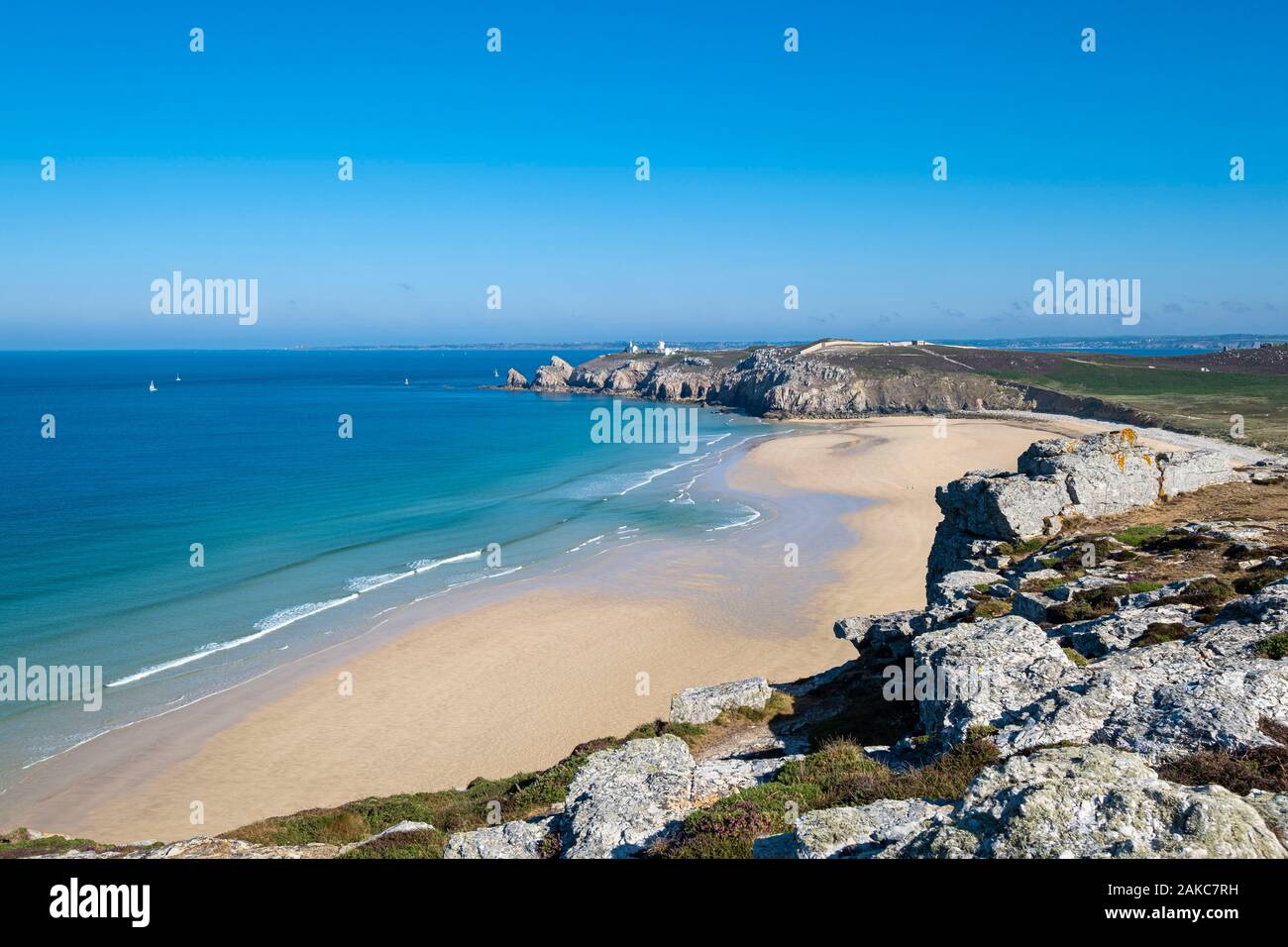 La France, Finistère, Parc naturel régional d'Armorique, la Presqu'île de Crozon, Camaret-sur-Mer, la plage de Pen Hat Banque D'Images