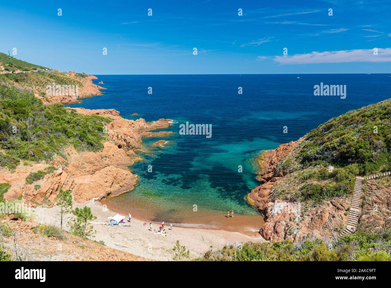 La France, Var, Corniche de l'Esterel ou corniche d'Or, Saint Raphael, Antheor, calanque du Petit Caneiret Banque D'Images